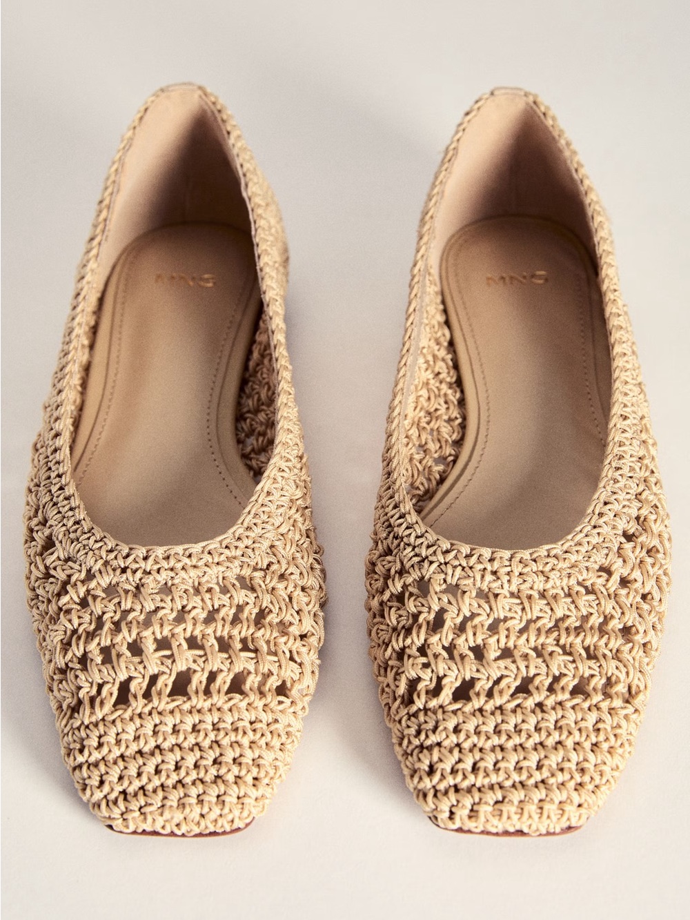 Mango SQUARE-TOE BRAIDED BALLET FLATS